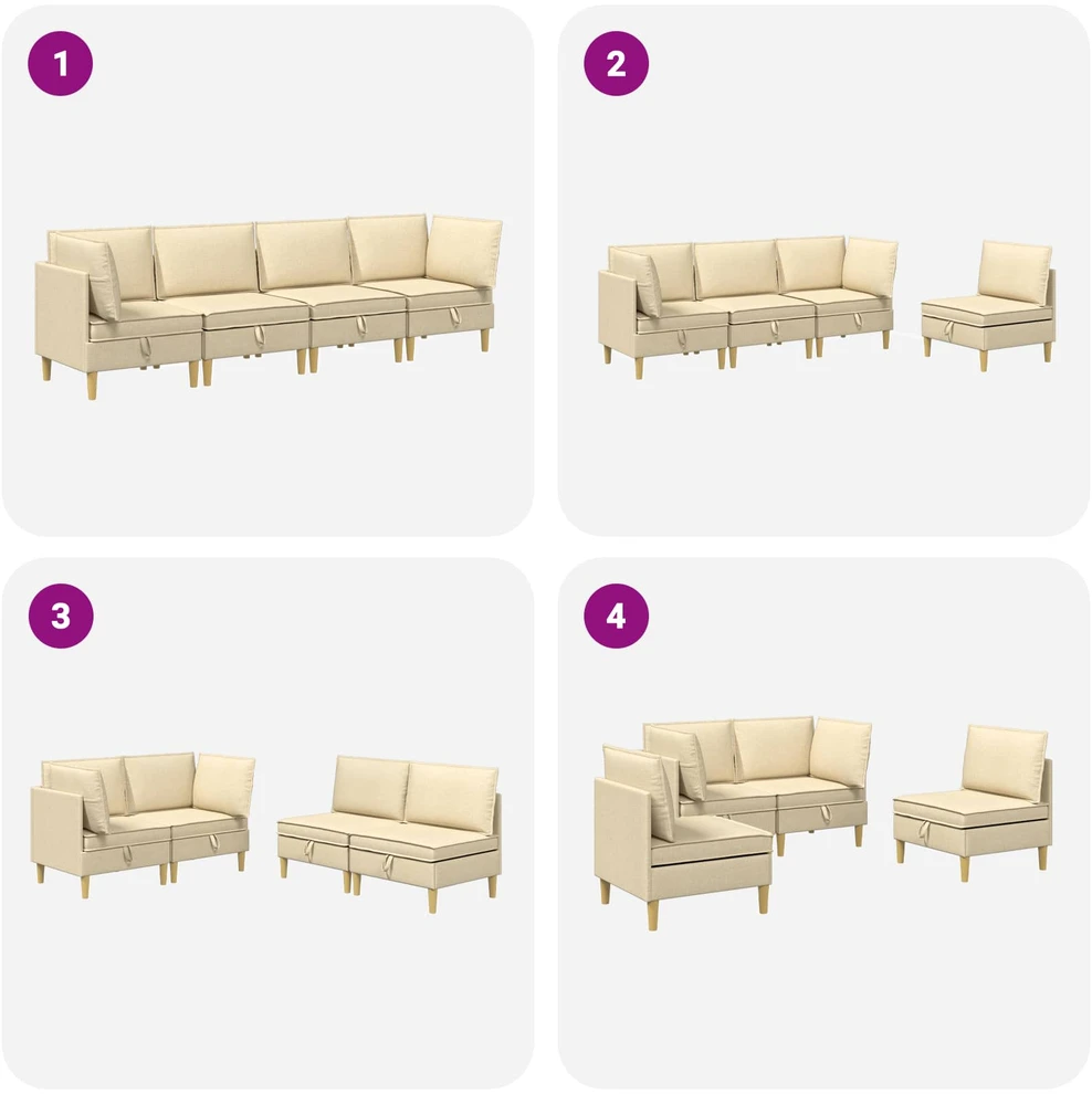 Modulinė sofa su laikymo vieta 4 vnt. Kreminė Audinys