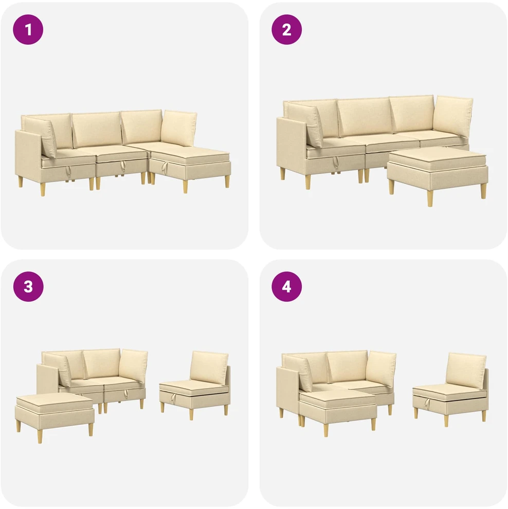 Modulinė sofa su laikymo vieta 4 vnt. Kreminė Audinys