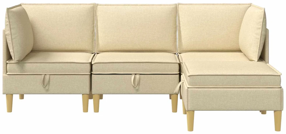 Modulinė sofa su laikymo vieta 4 vnt. Kreminė Audinys