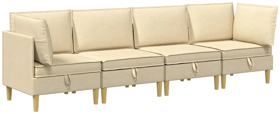 Modulinė sofa su laikymo vieta 4 vnt. Kreminė Audinys