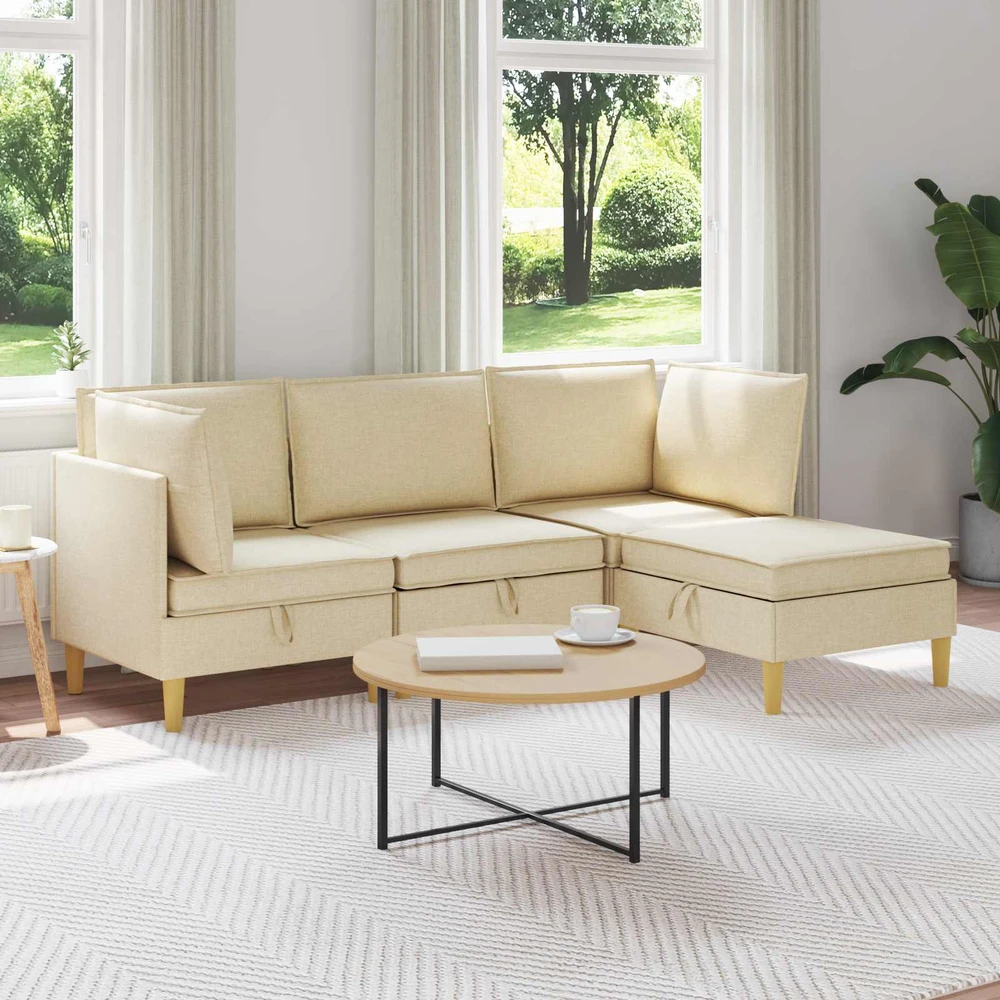 Modulinė sofa su laikymo vieta 4 vnt. Kreminė Audinys
