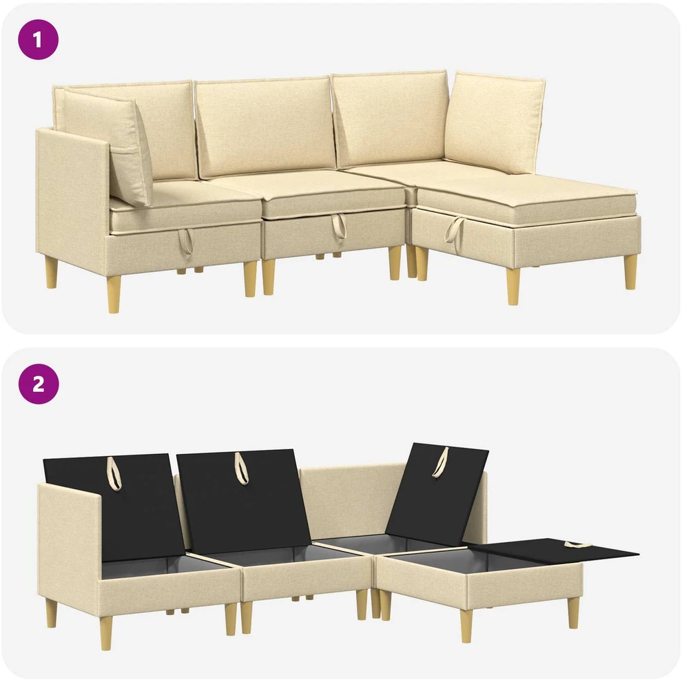 Modulinė sofa su laikymo vieta 4 vnt. Kreminė Audinys
