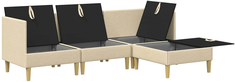 Modulinė sofa su laikymo vieta 4 vnt. Kreminė Audinys
