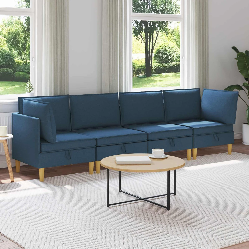 Modulinė sofa su laikymo vieta 4 vnt. Mėlyna Audinys