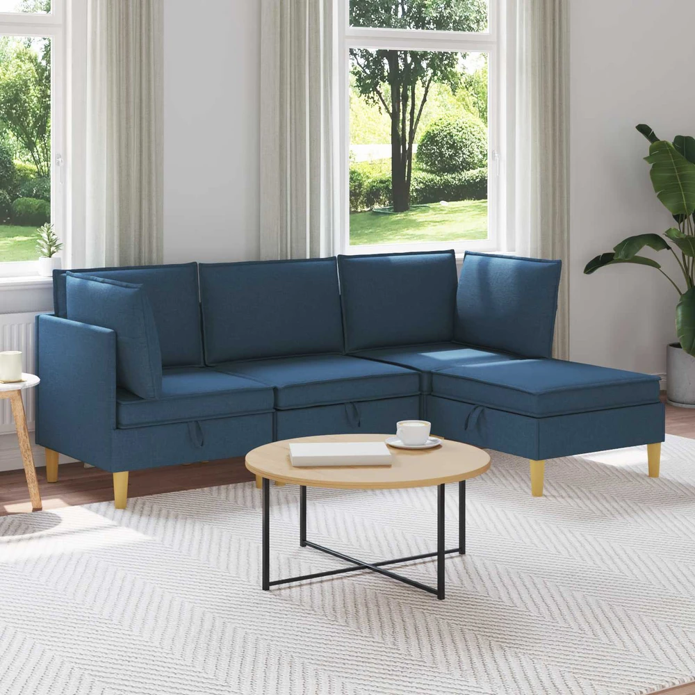 Modulinė sofa su laikymo vieta 4 vnt. Mėlyna Audinys