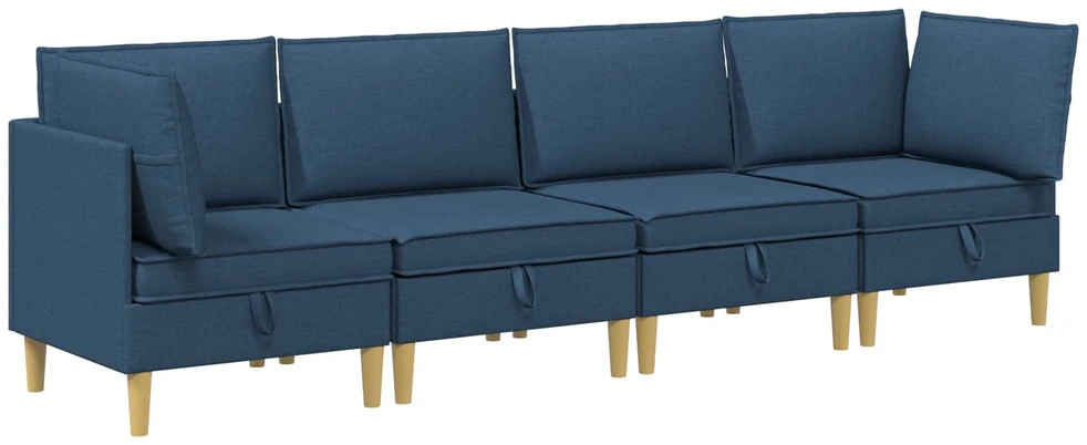 Modulinė sofa su laikymo vieta 4 vnt. Mėlyna Audinys