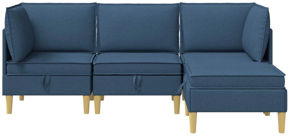 Modulinė sofa su laikymo vieta 4 vnt. Mėlyna Audinys
