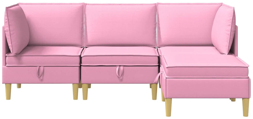 Modulinė sofa su laikymo vieta 4 vnt. Rožinė Audinys