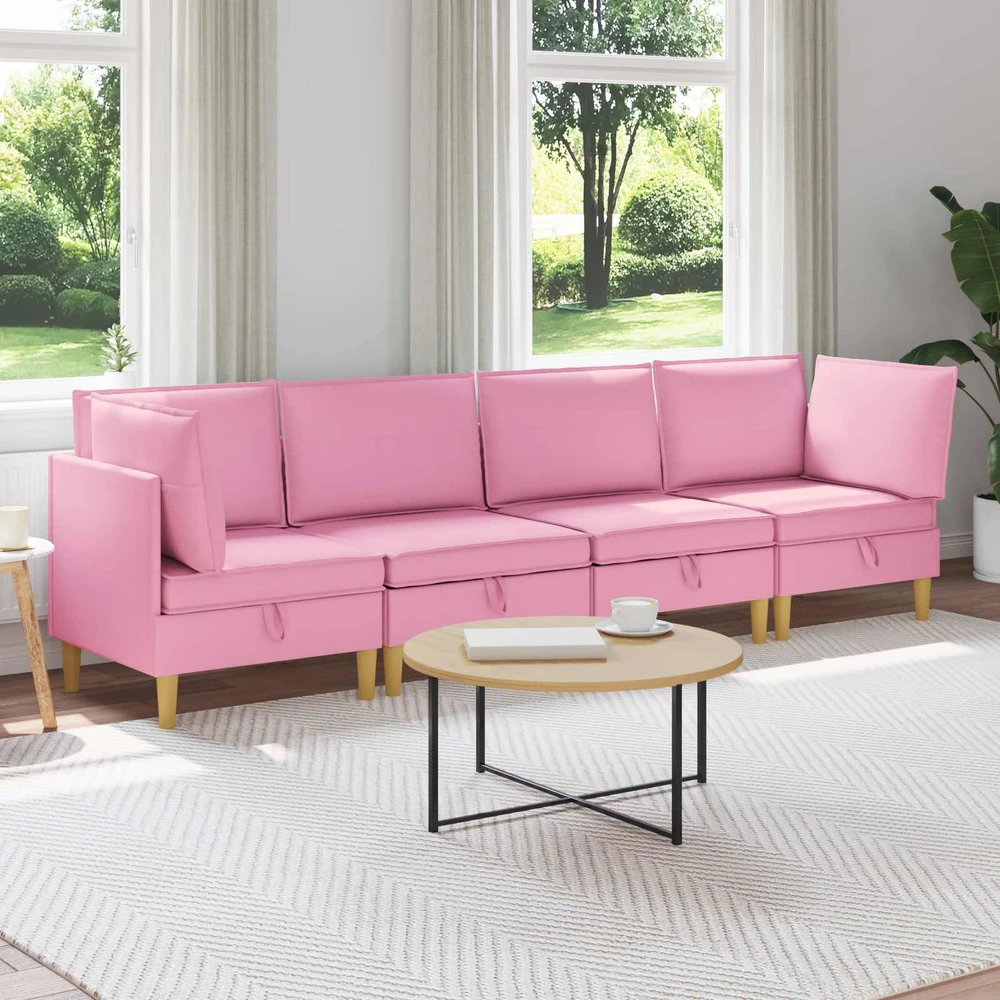 Modulinė sofa su laikymo vieta 4 vnt. Rožinė Audinys