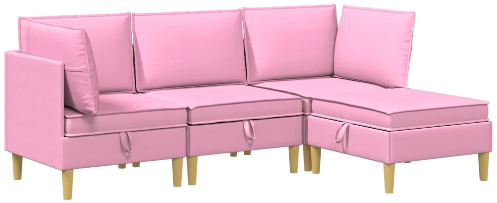 Modulinė sofa su laikymo vieta 4 vnt. Rožinė Audinys