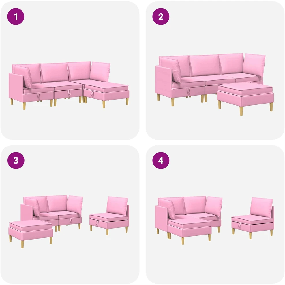 Modulinė sofa su laikymo vieta 4 vnt. Rožinė Audinys