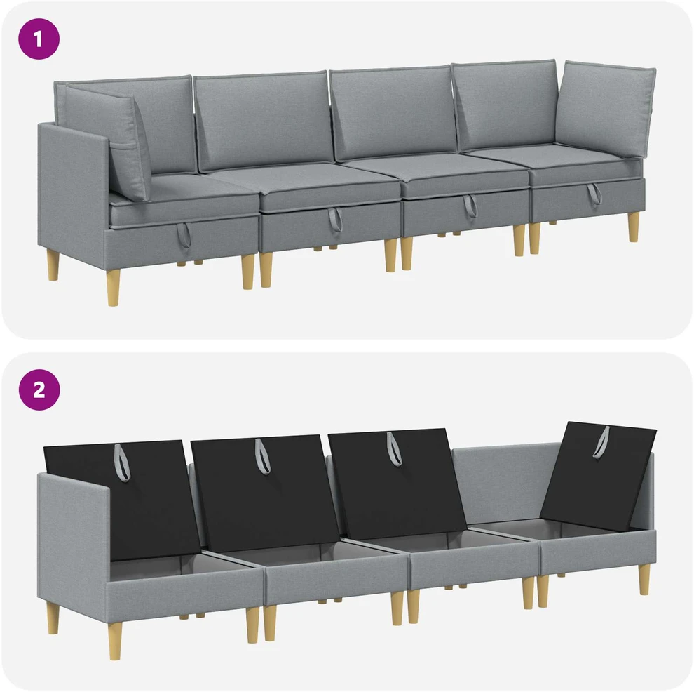 Modulinė sofa su laikymo vieta 4 vnt. Šviesiai pilka Audinys