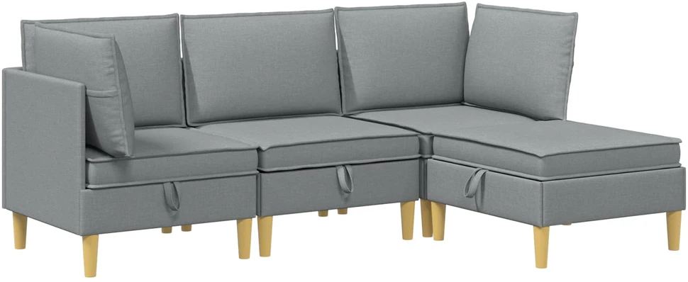 Modulinė sofa su laikymo vieta 4 vnt. Šviesiai pilka Audinys