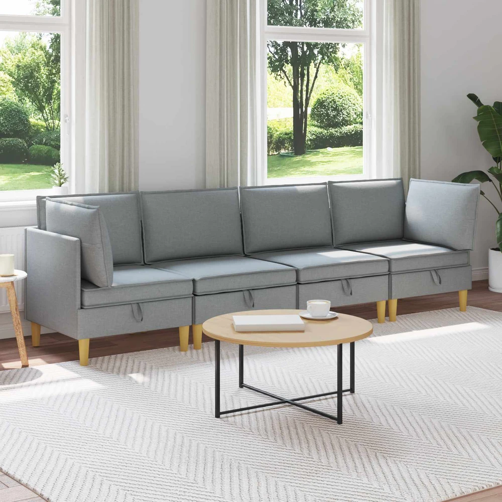 Modulinė sofa su laikymo vieta 4 vnt. Šviesiai pilka Audinys