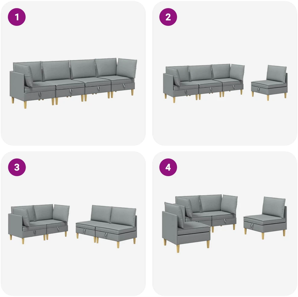 Modulinė sofa su laikymo vieta 4 vnt. Šviesiai pilka Audinys