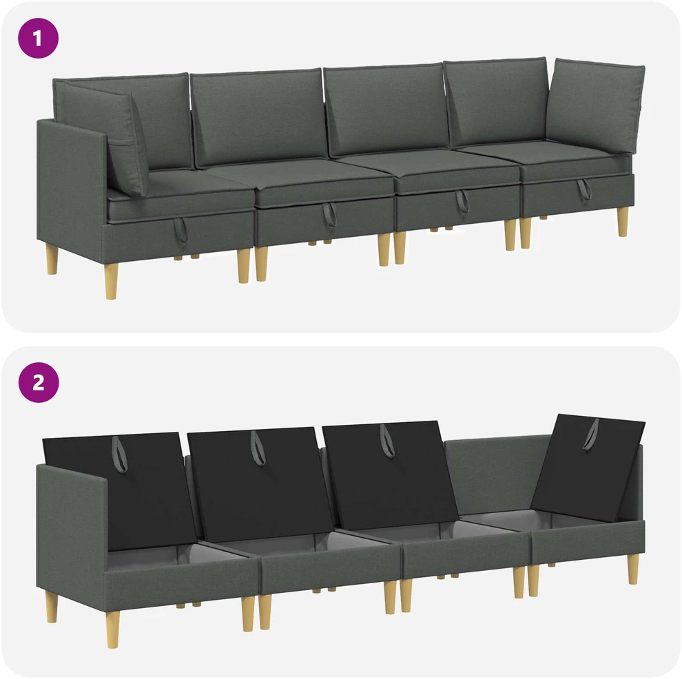 Modulinė sofa su laikymo vieta 4 vnt. Tamsiai pilka
