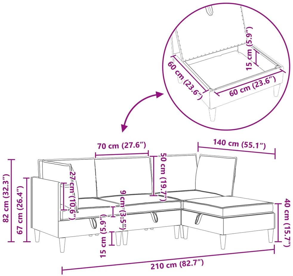 Modulinė sofa su laikymo vieta 4 vnt. Tamsiai rudas Audinys
