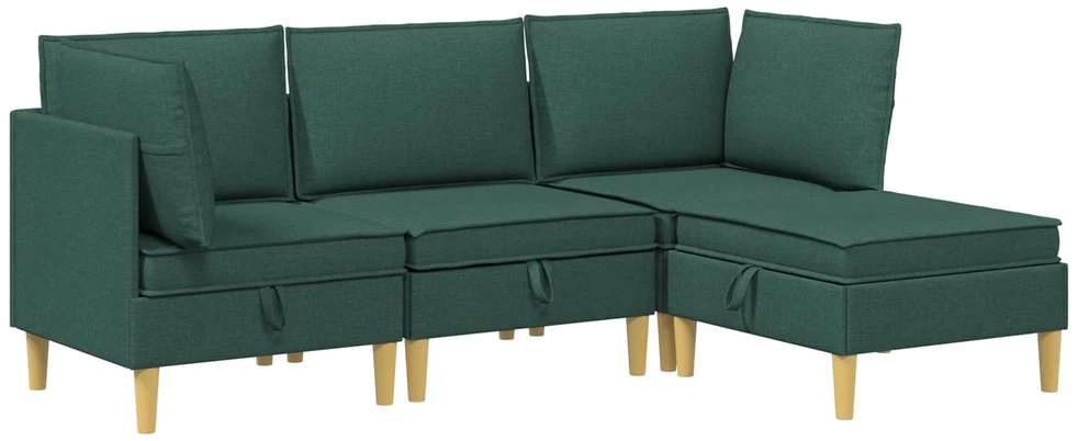 Modulinė sofa su laikymo vieta 4 vnt. Tamsiai žalia Audinys