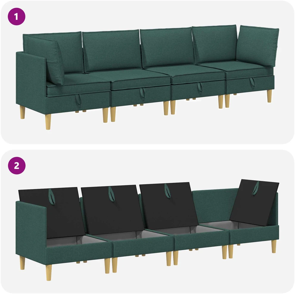 Modulinė sofa su laikymo vieta 4 vnt. Tamsiai žalia Audinys