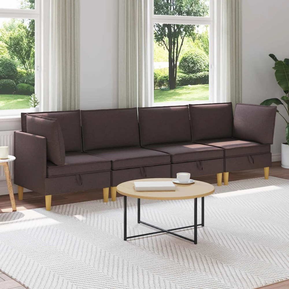 Modulinė sofa su laikymo vieta 4 vnt. Tamsiai rudas Audinys