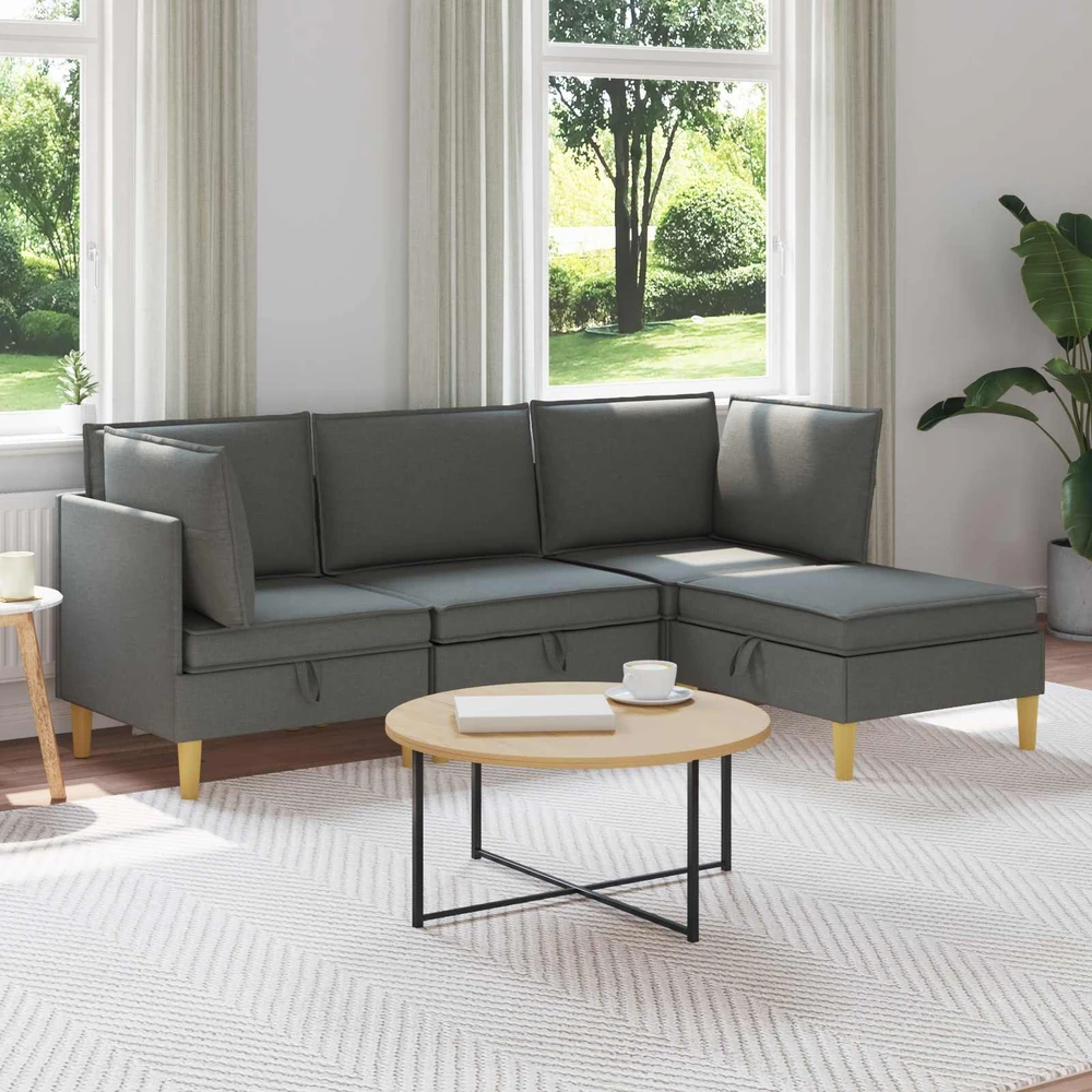 Modulinė sofa su laikymo vieta 4 vnt. Tamsiai pilka Audinys