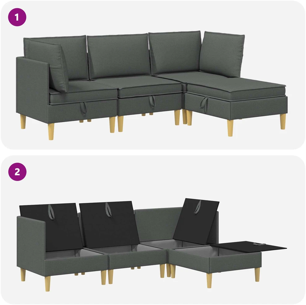 Modulinė sofa su laikymo vieta 4 vnt. Tamsiai pilka Audinys
