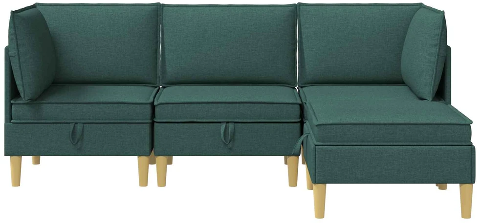 Modulinė sofa su laikymo vieta 4 vnt. Tamsiai žalia Audinys