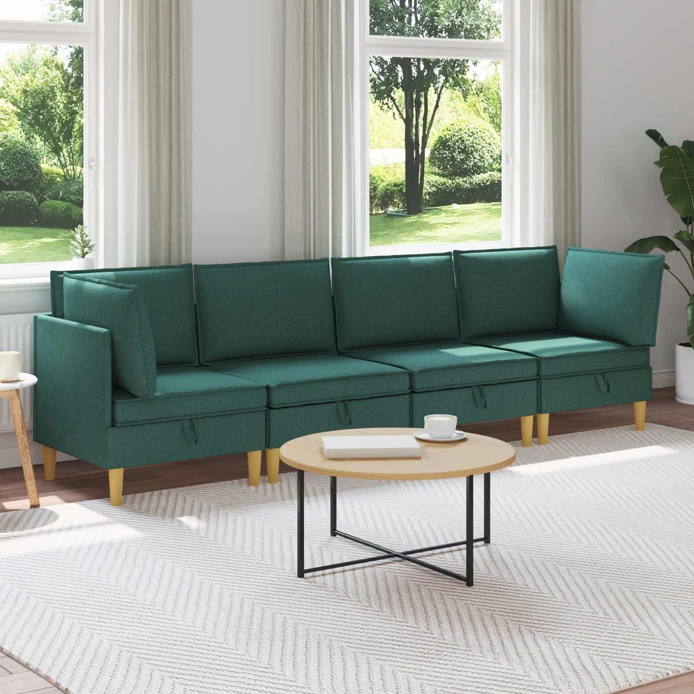 Modulinė sofa su laikymo vieta 4 vnt. Tamsiai žalia Audinys