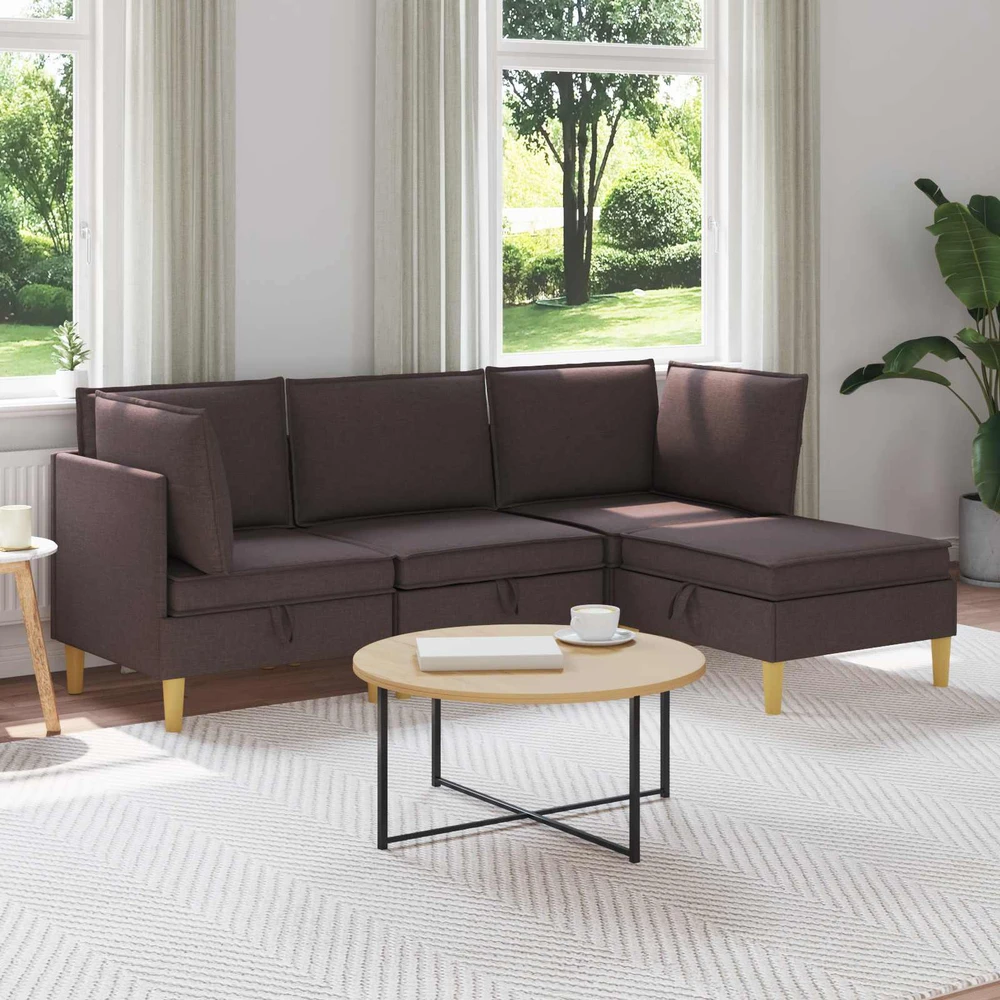 Modulinė sofa su laikymo vieta 4 vnt. Tamsiai rudas Audinys