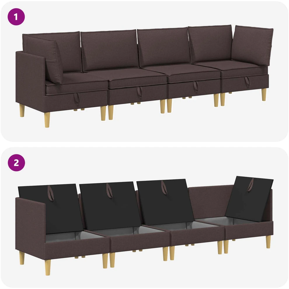 Modulinė sofa su laikymo vieta 4 vnt. Tamsiai rudas Audinys