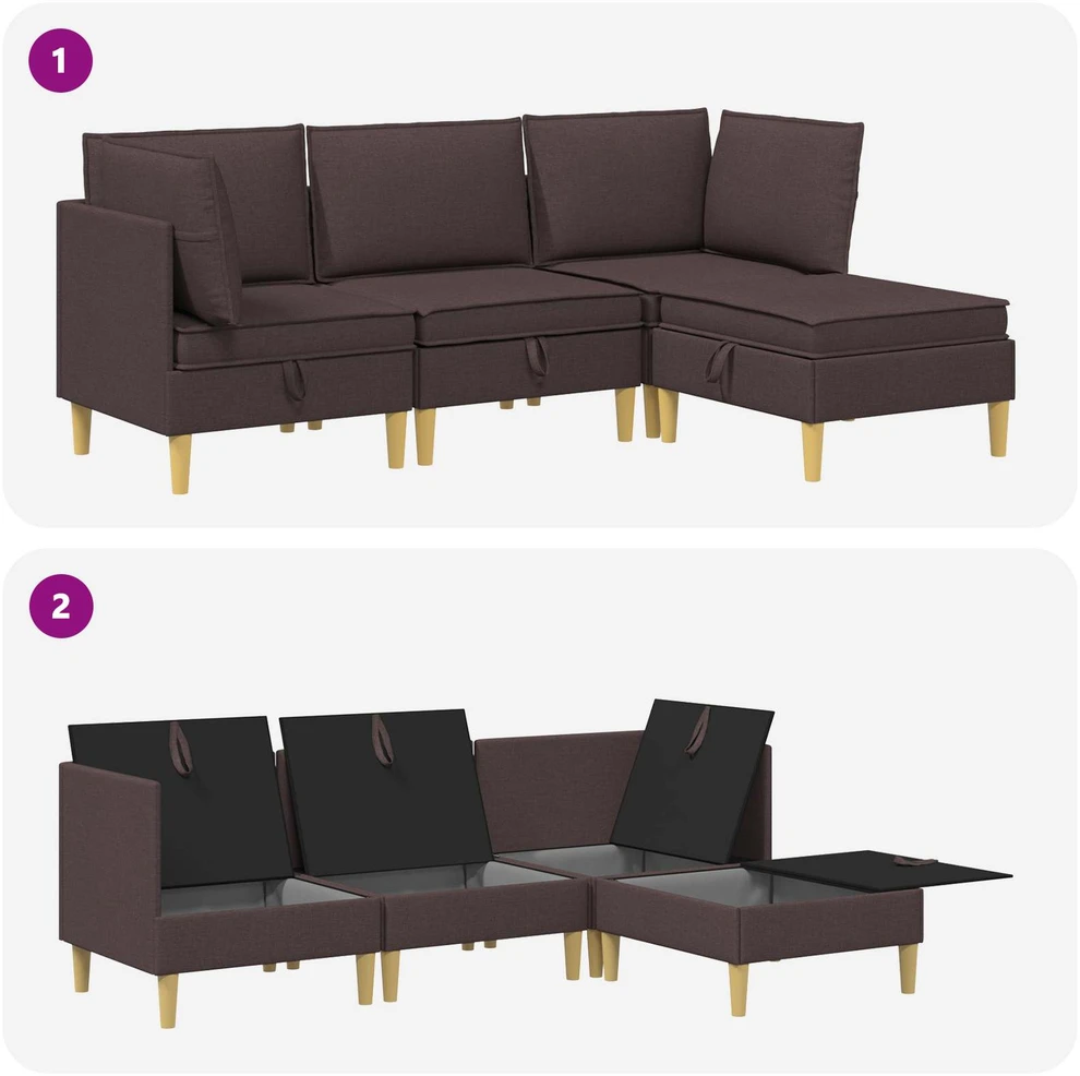 Modulinė sofa su laikymo vieta 4 vnt. Tamsiai rudas Audinys