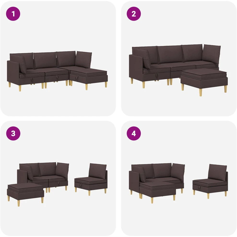 Modulinė sofa su laikymo vieta 4 vnt. Tamsiai rudas Audinys
