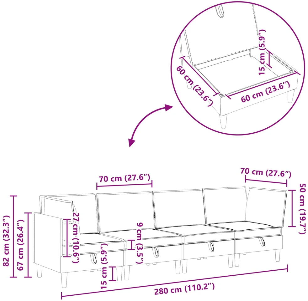 Modulinė sofa su laikymo vieta 4 vnt. Taupe Audinys