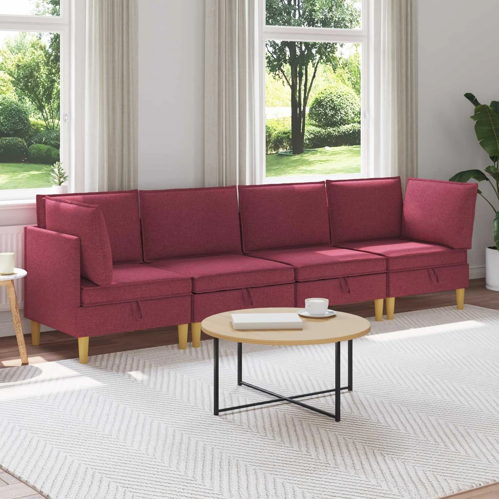 Modulinė sofa su laikymo vieta 4 vnt. Vyno raudona Audinys