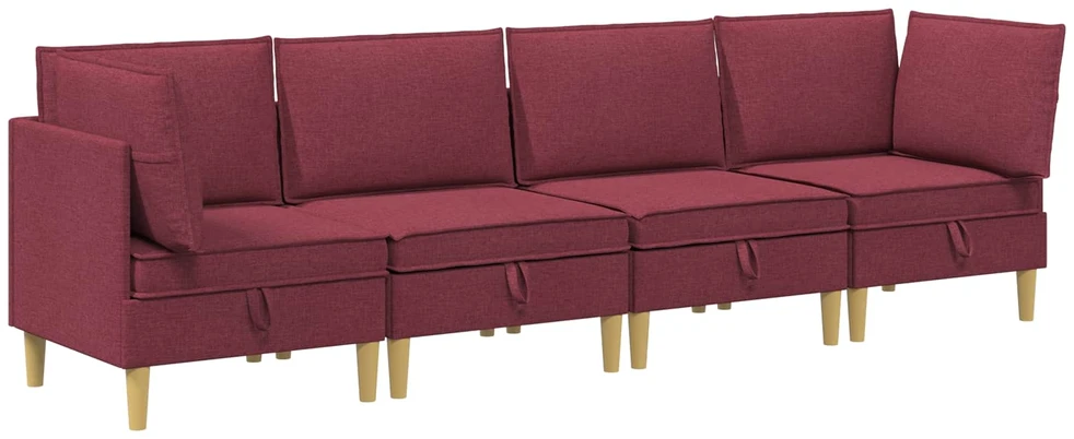 Modulinė sofa su laikymo vieta 4 vnt. Vyno raudona Audinys