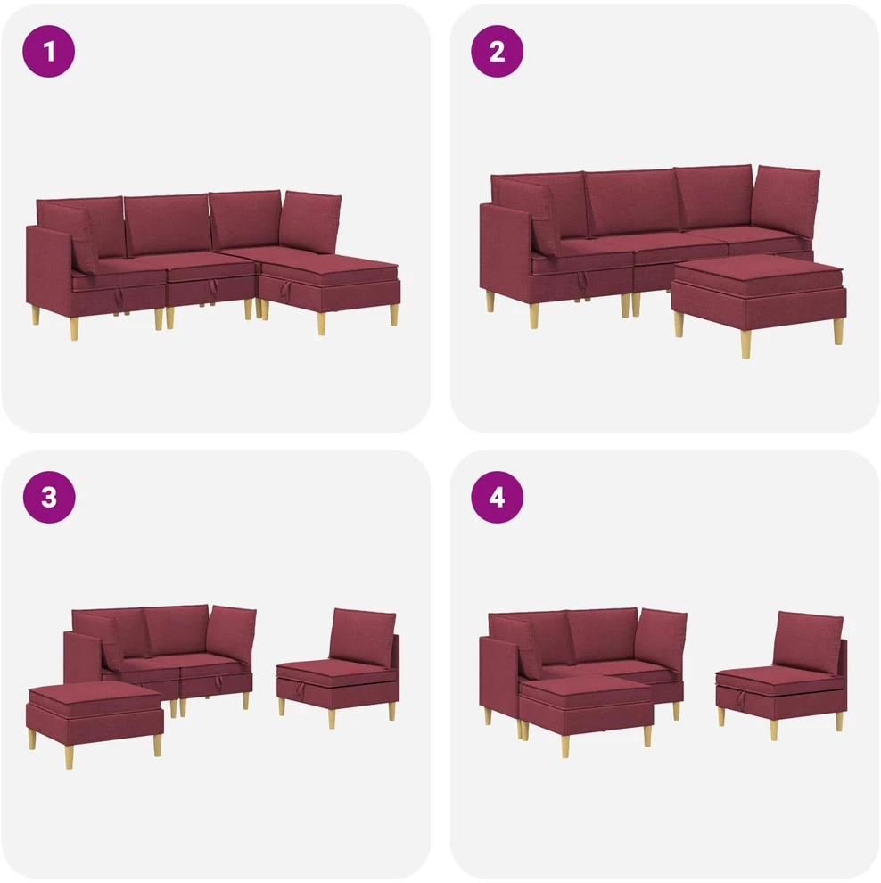 Modulinė sofa su laikymo vieta 4 vnt. Vyno raudona Audinys