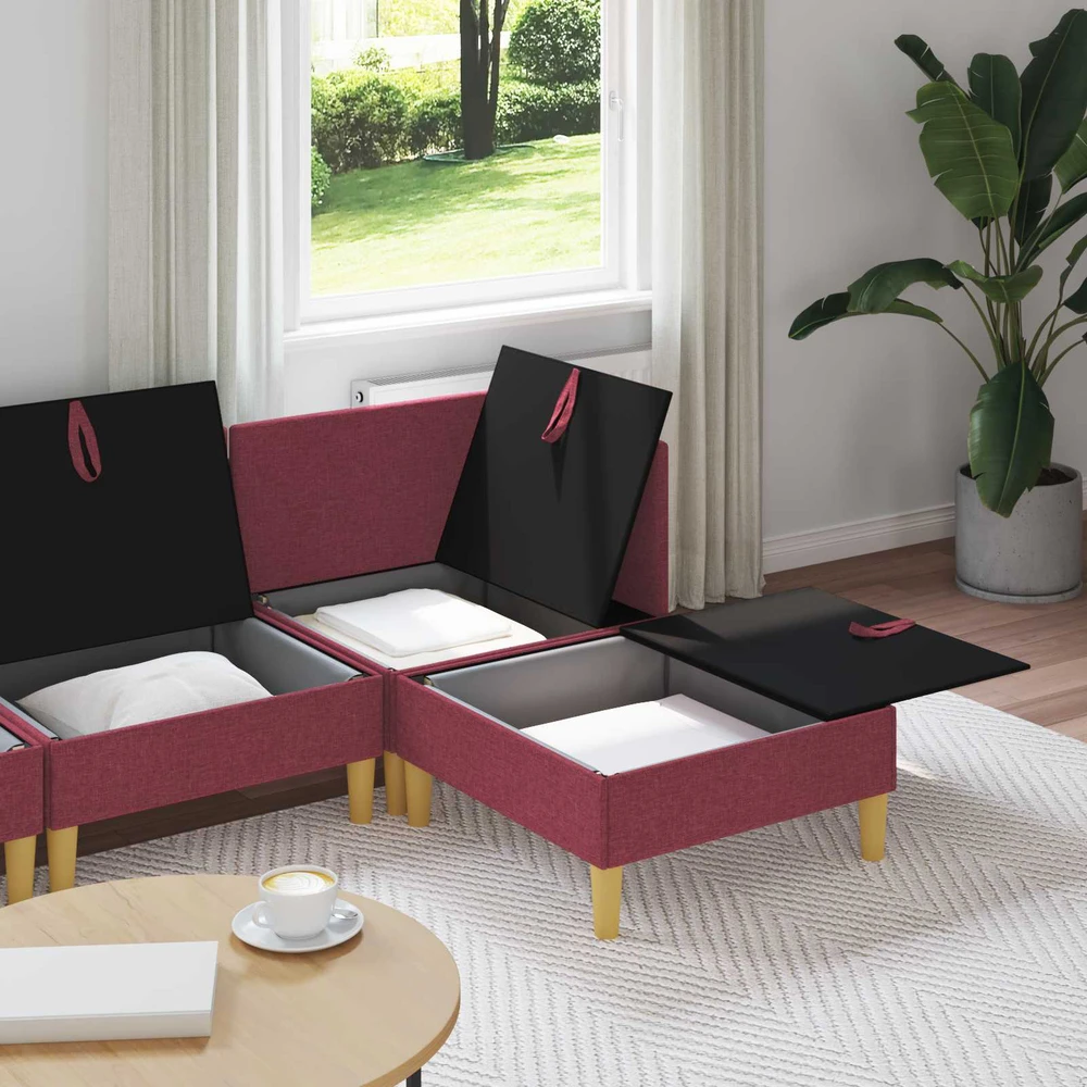Modulinė sofa su laikymo vieta 4 vnt. Vyno raudona Audinys