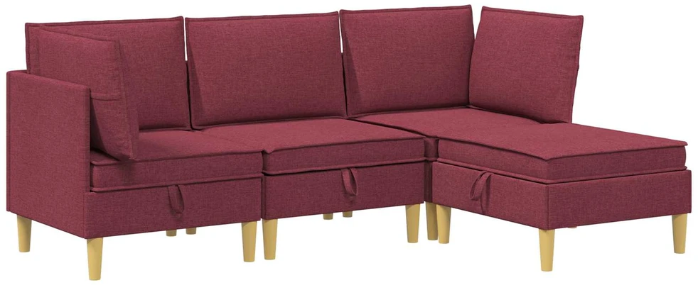Modulinė sofa su laikymo vieta 4 vnt. Vyno raudona Audinys