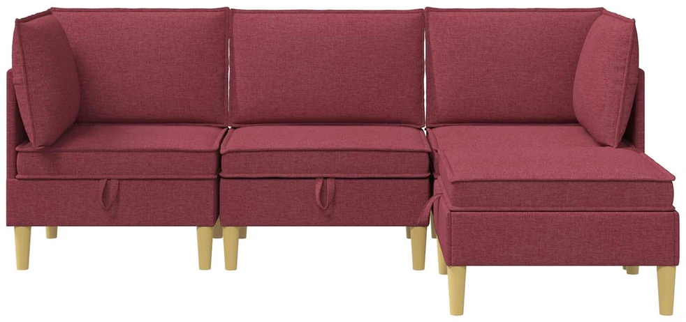 Modulinė sofa su laikymo vieta 4 vnt. Vyno raudona Audinys
