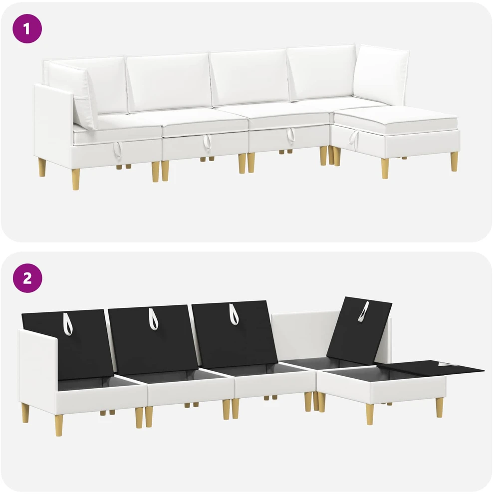 Modulinė sofa su laikymo vieta 5 vnt. Balta Audinys