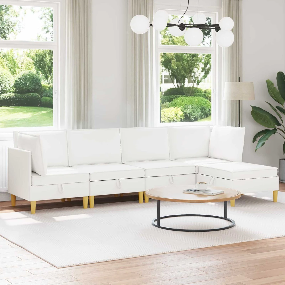 Modulinė sofa su laikymo vieta 5 vnt. Balta Audinys