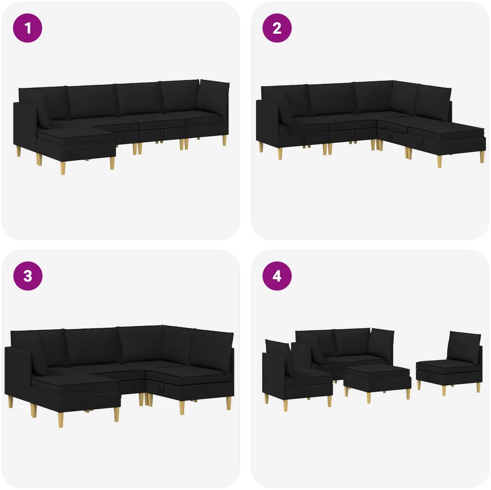 Modulinė sofa su laikymo vieta 5 vnt. Juoda Audinys