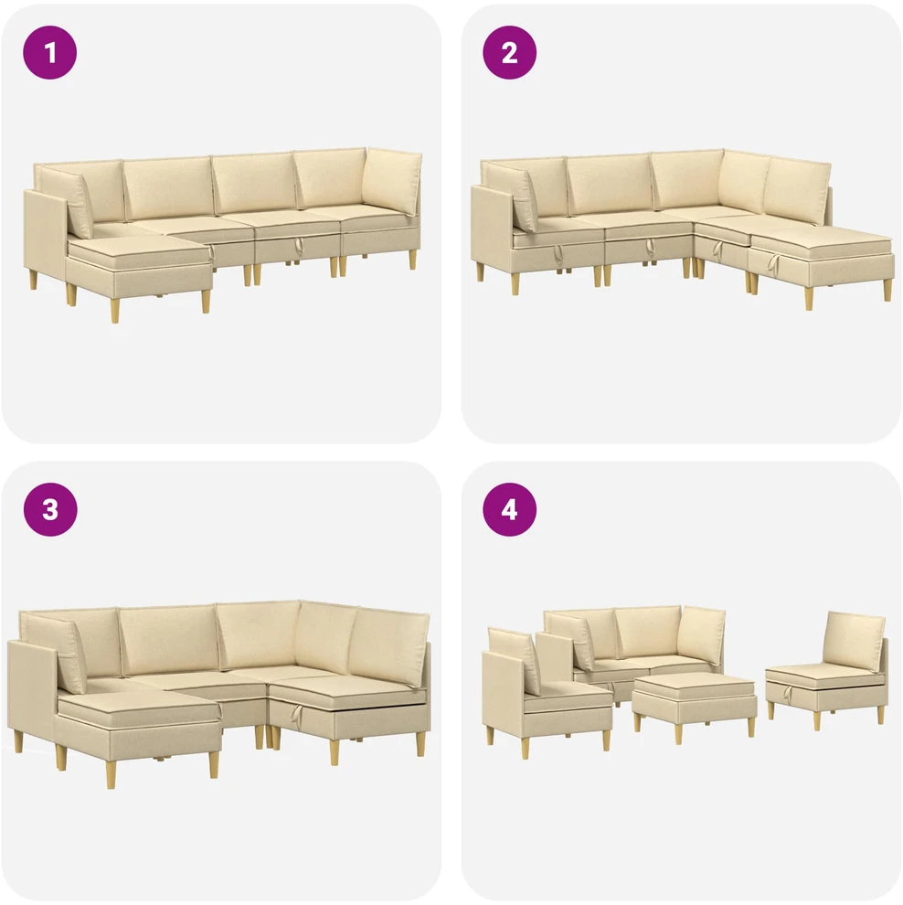Modulinė sofa su laikymo vieta 5 vnt. Kreminė Audinys
