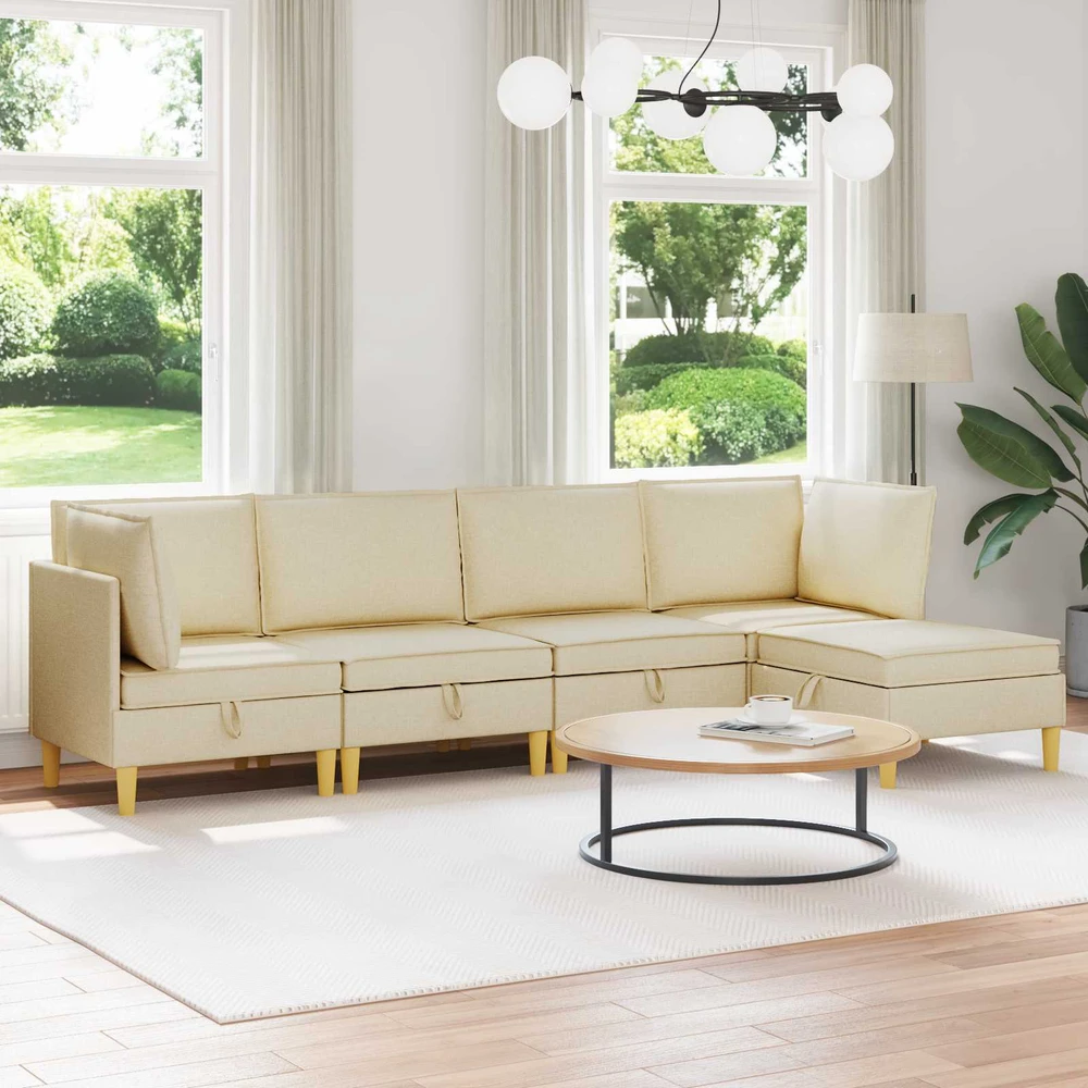 Modulinė sofa su laikymo vieta 5 vnt. Kreminė Audinys