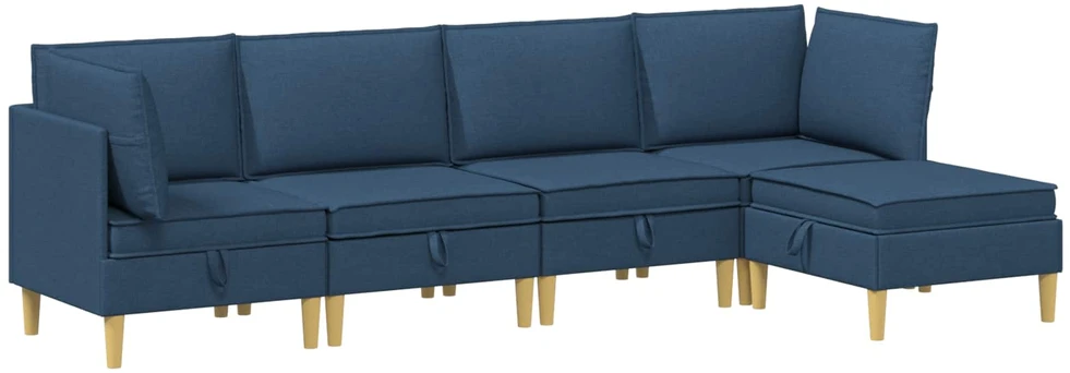 Modulinė sofa su laikymo vieta 5 vnt. Mėlyna Audinys