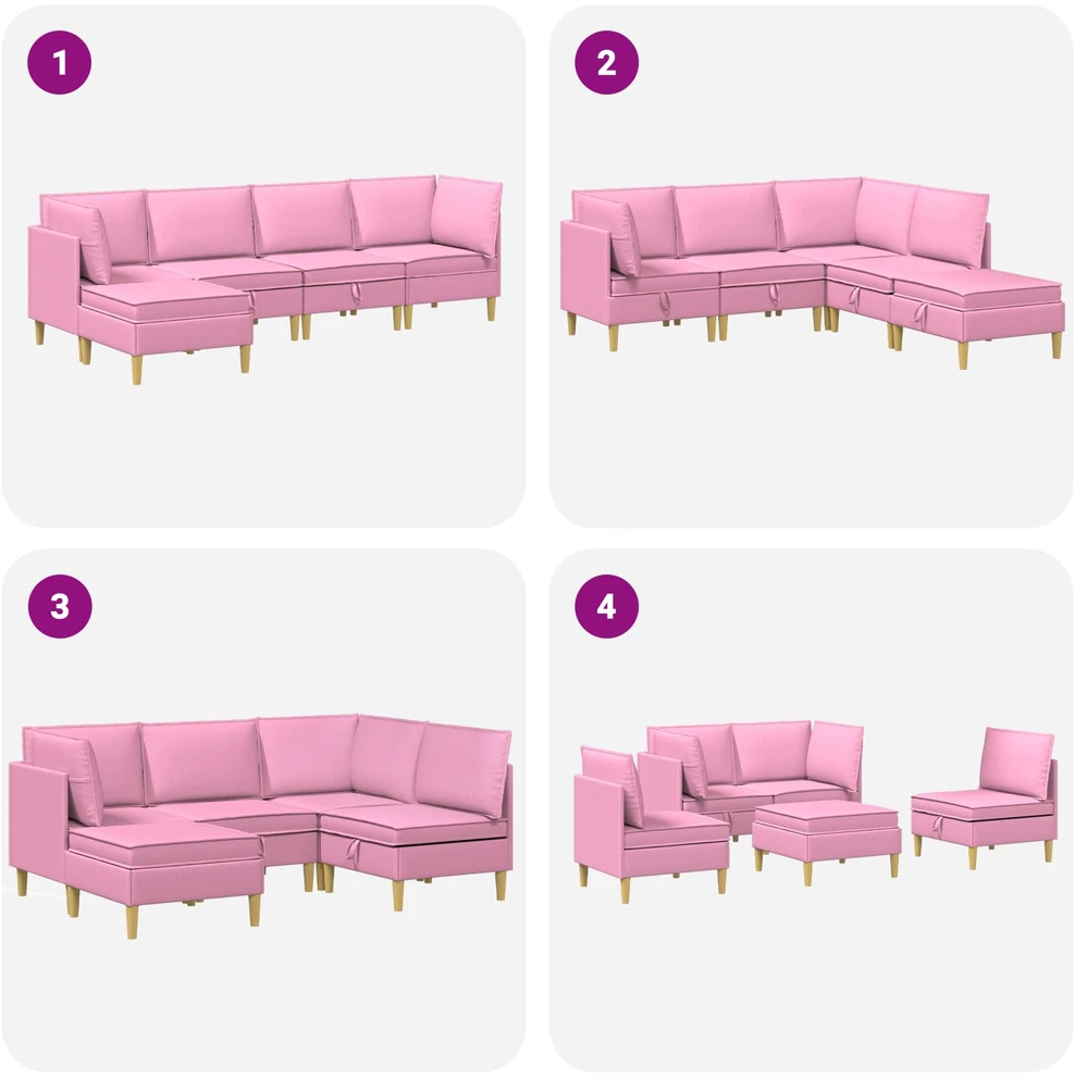 Modulinė sofa su laikymo vieta 5 vnt. Rožinė Audinys