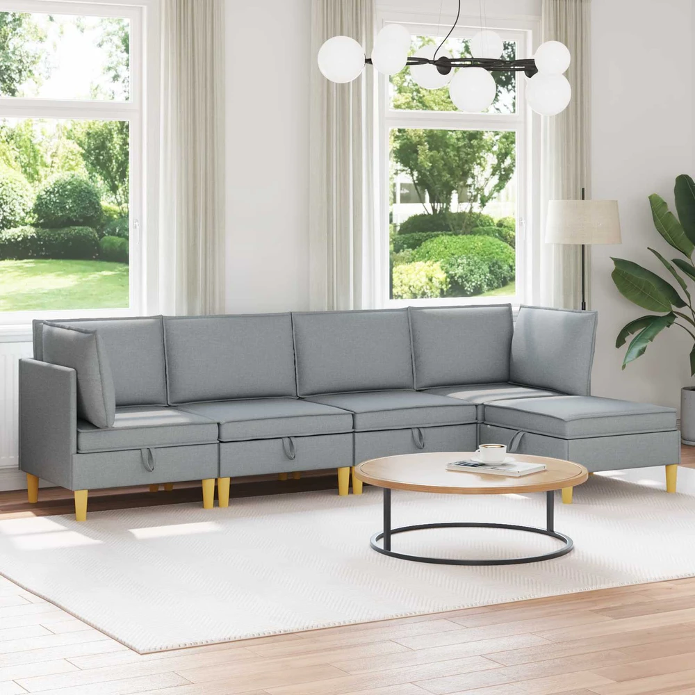 Modulinė sofa su laikymo vieta 5 vnt. Šviesiai pilka Audinys
