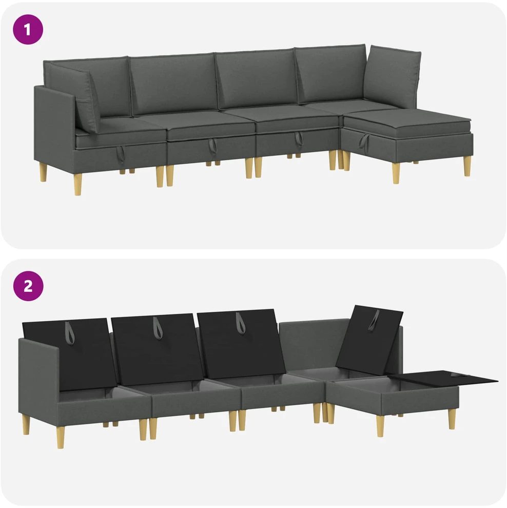 Modulinė sofa su laikymo vieta 5 vnt. Tamsiai pilka Audinys
