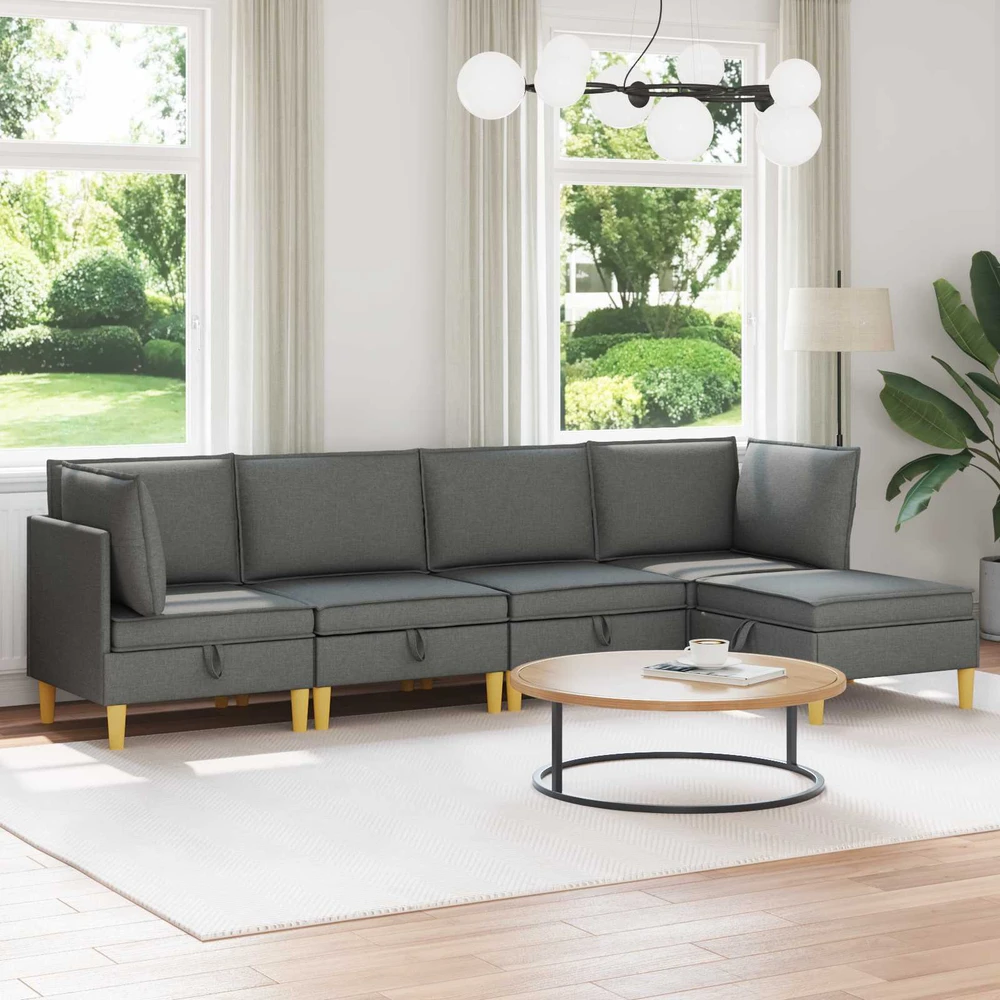 Modulinė sofa su laikymo vieta 5 vnt. Tamsiai pilka Audinys