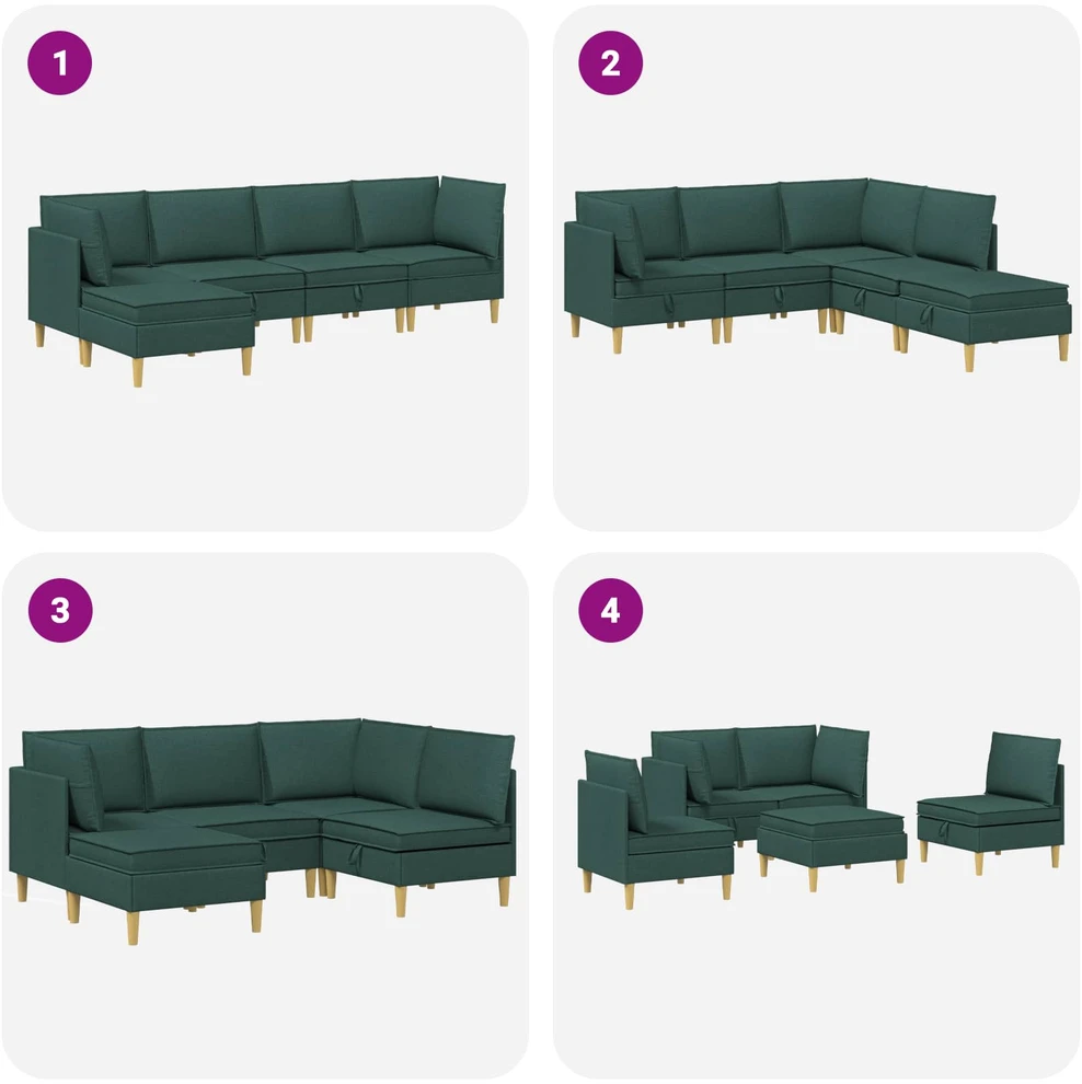 Modulinė sofa su laikymo vieta 5 vnt. Tamsiai žalia Audinys